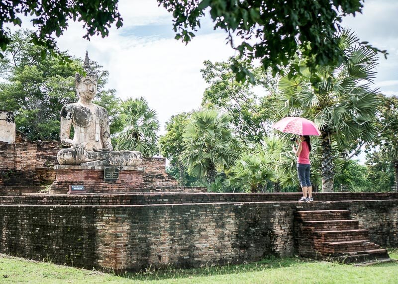 temple hopping in hot weather, sukhothai thailand