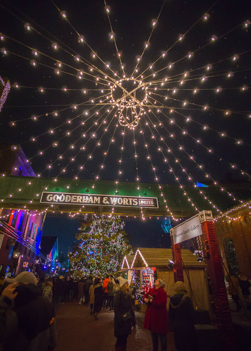Toronto distillery district Christmas market - lights